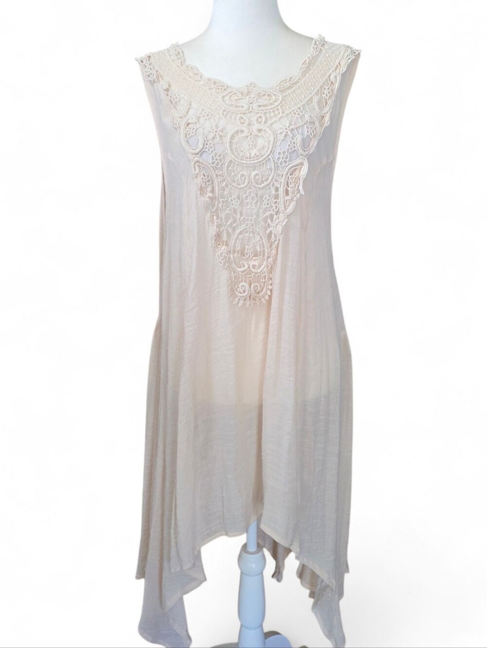Lady Noiz Cream Crochet-Detail Asymmetrical Tunic
